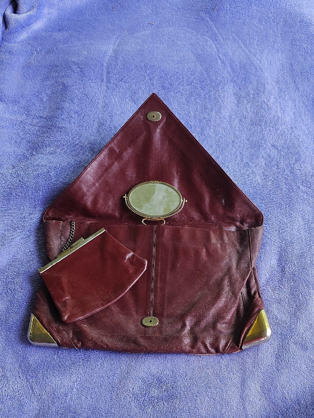 Vintage Burgundy Leather Envelope Clutch with Coin Purse